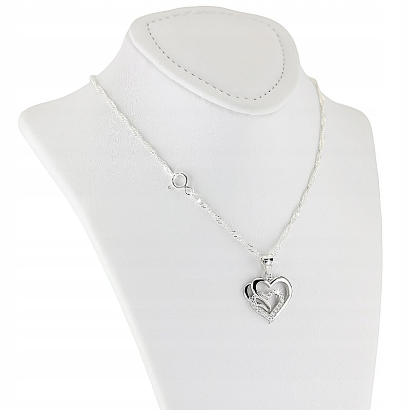 Naszyjnik Łańcuszek Srebrny 925 Zawieszka Serce z cyrkoniami
