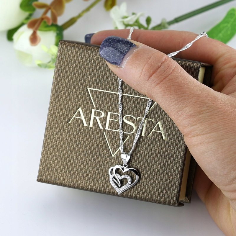 Naszyjnik Łańcuszek Srebrny 925 Zawieszka Serce z cyrkoniami