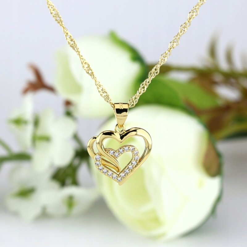 Naszyjnik łańcuszek srebro 925 pozłacane zawieszka serce z cyrkoniami