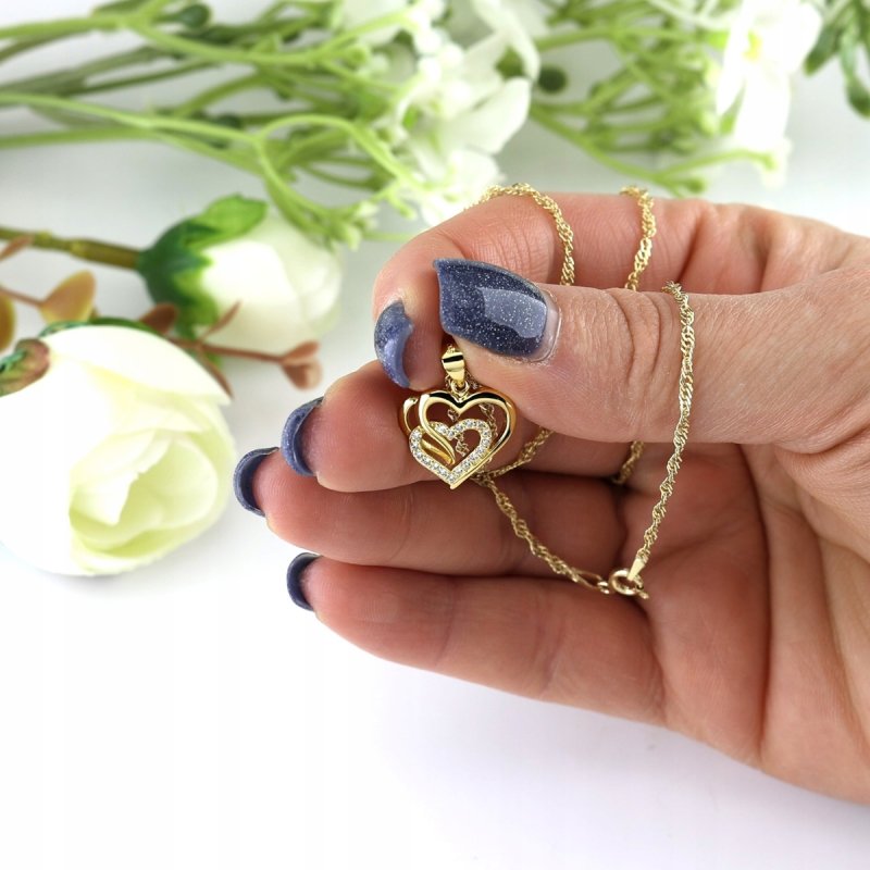 Naszyjnik łańcuszek srebro 925 pozłacane zawieszka serce z cyrkoniami