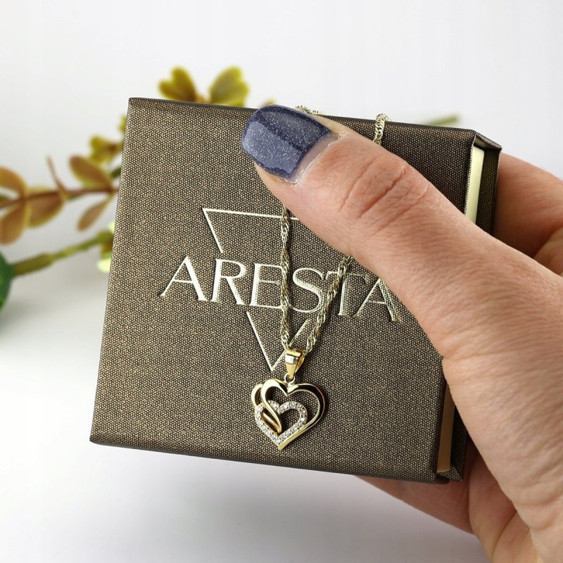 Naszyjnik łańcuszek srebro 925 pozłacane zawieszka serce z cyrkoniami