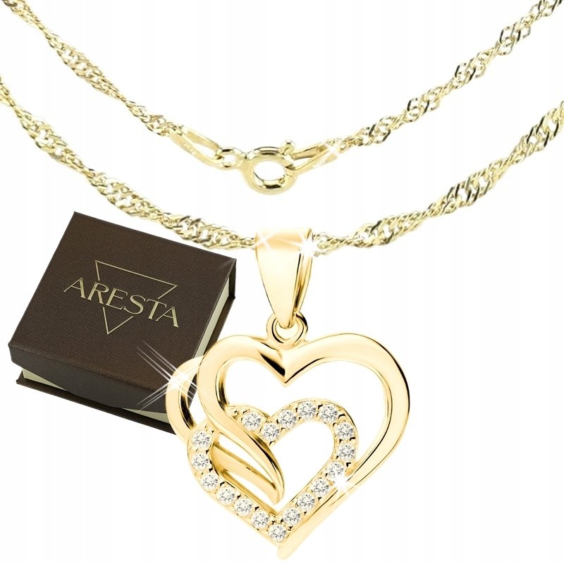 Naszyjnik łańcuszek srebro 925 pozłacane zawieszka serce z cyrkoniami