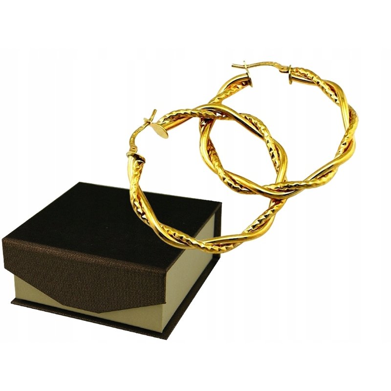 Złote kolczyki koła próby 585, średnica 32mm