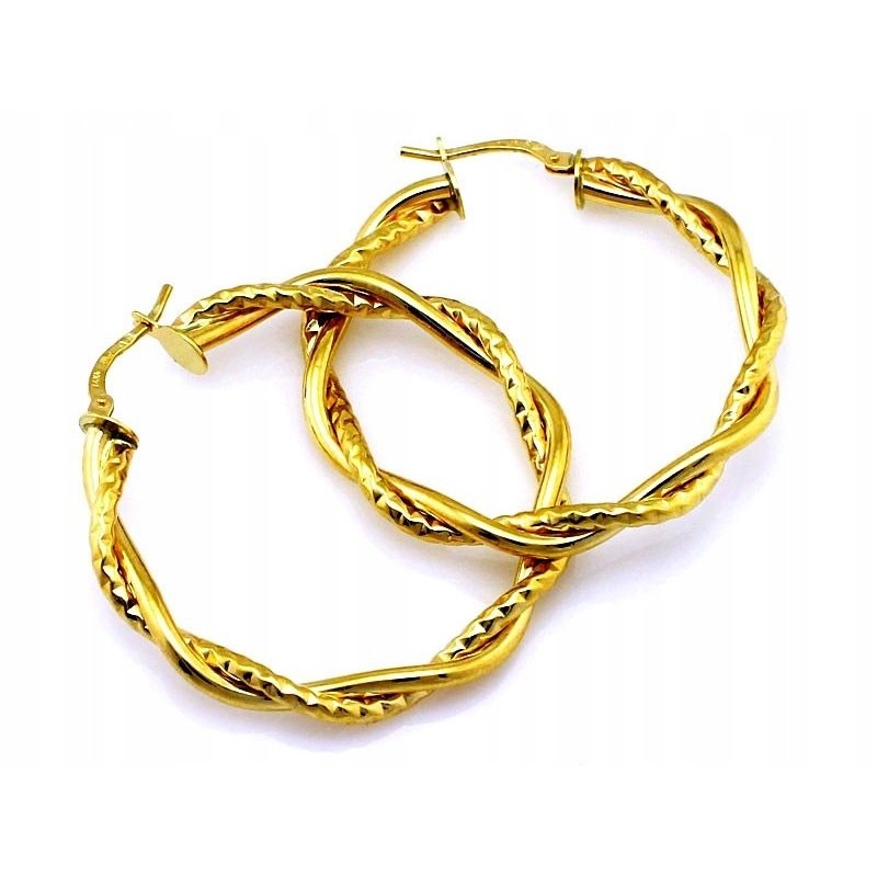 Złote kolczyki koła próby 585, średnica 32mm