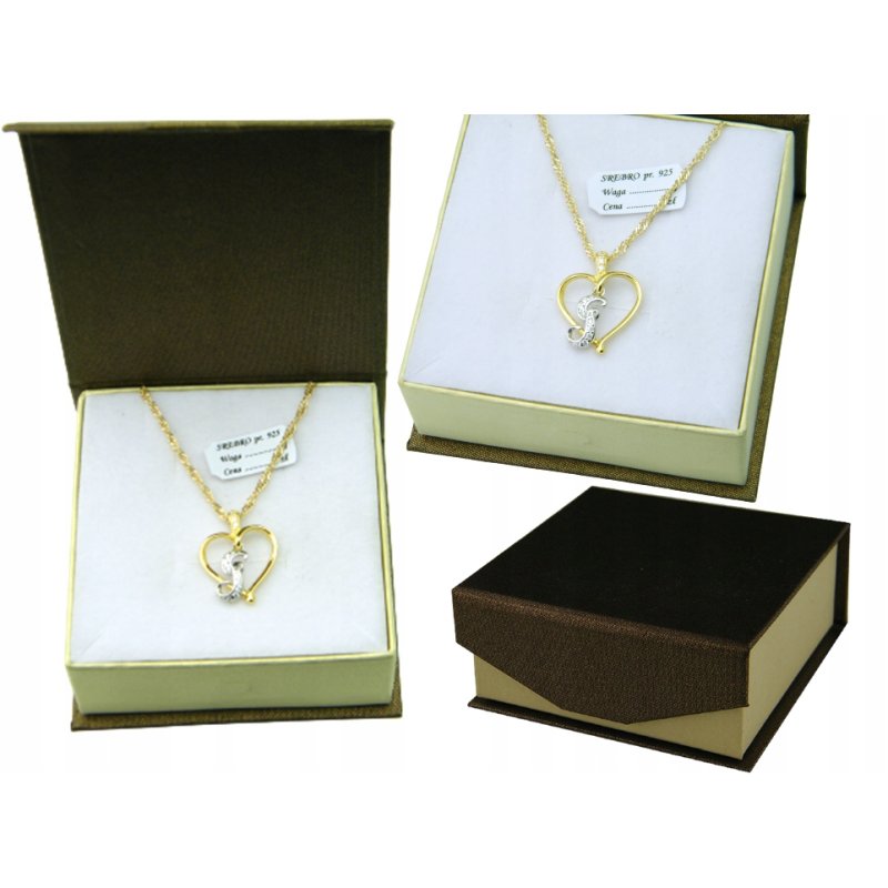 Łańcuszek damski z serduszkiem literka G srebro próby 925 pozłacane