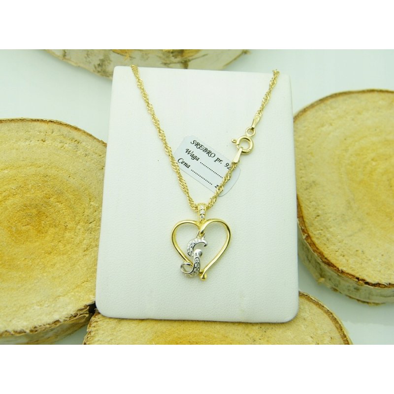 Łańcuszek damski z serduszkiem literka G srebro próby 925 pozłacane