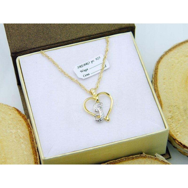 Łańcuszek damski z serduszkiem literka G srebro próby 925 pozłacane