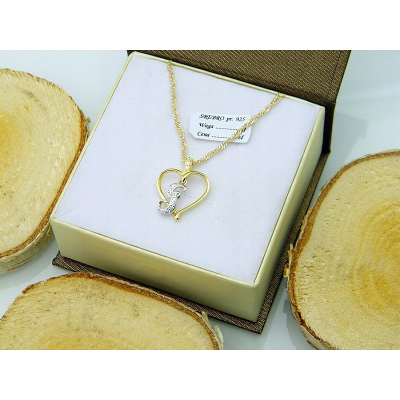 Łańcuszek damski z serduszkiem literka G srebro próby 925 pozłacane