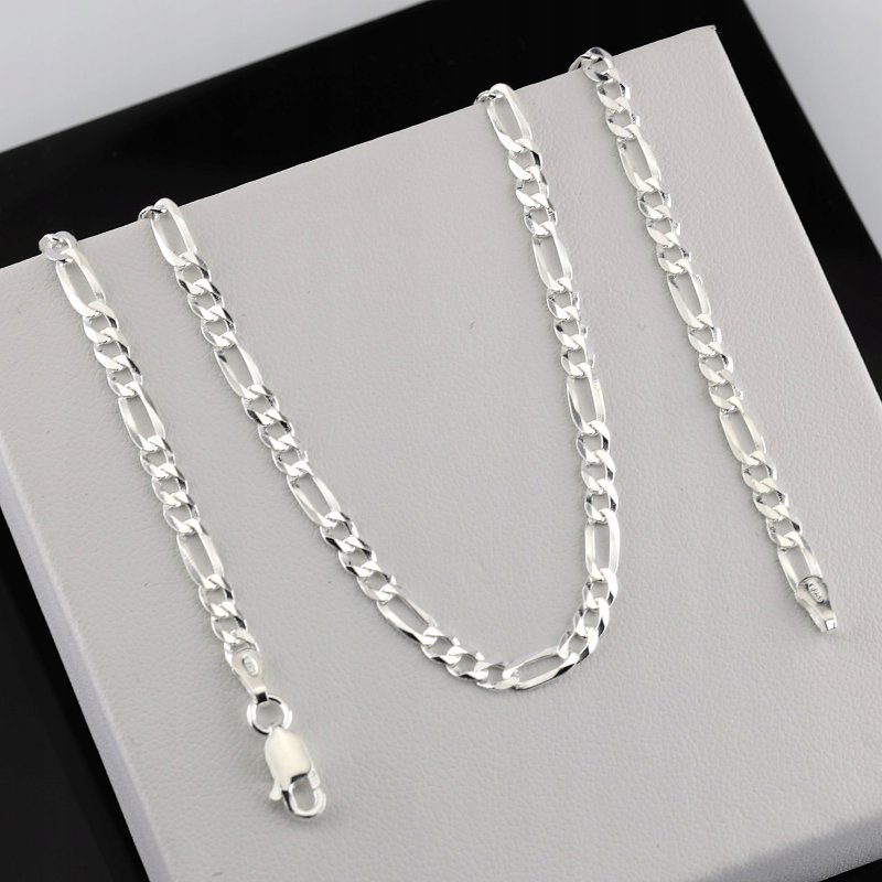 Srebrny łańcuszek Figaro Diamentowany próby 925  długość 50cm szerokość 3,4mm