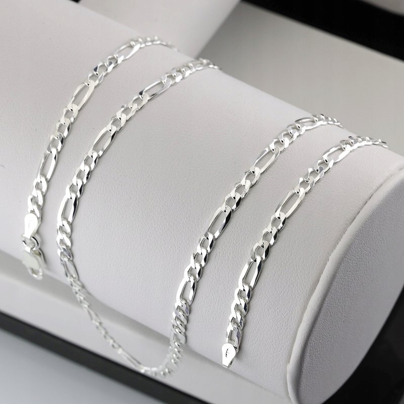 Srebrny łańcuszek Figaro Diamentowany próby 925  długość 50cm szerokość 3,4mm