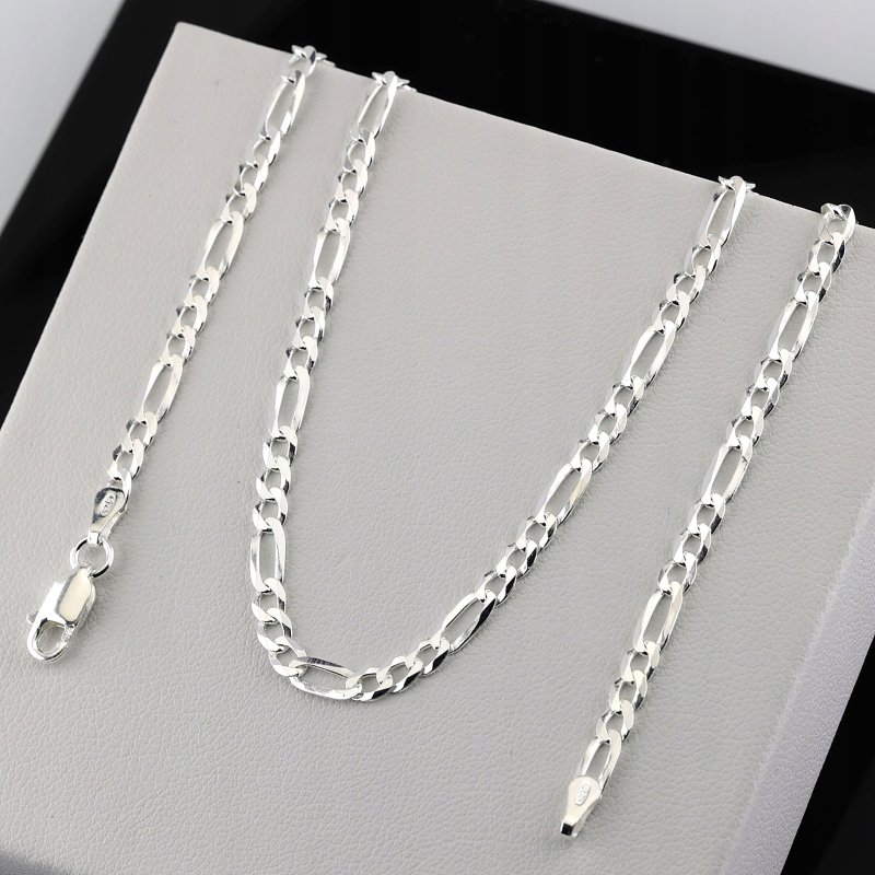 Srebrny łańcuszek Figaro Diamentowany próby 925 długość 60cm szerokość 3,4mm