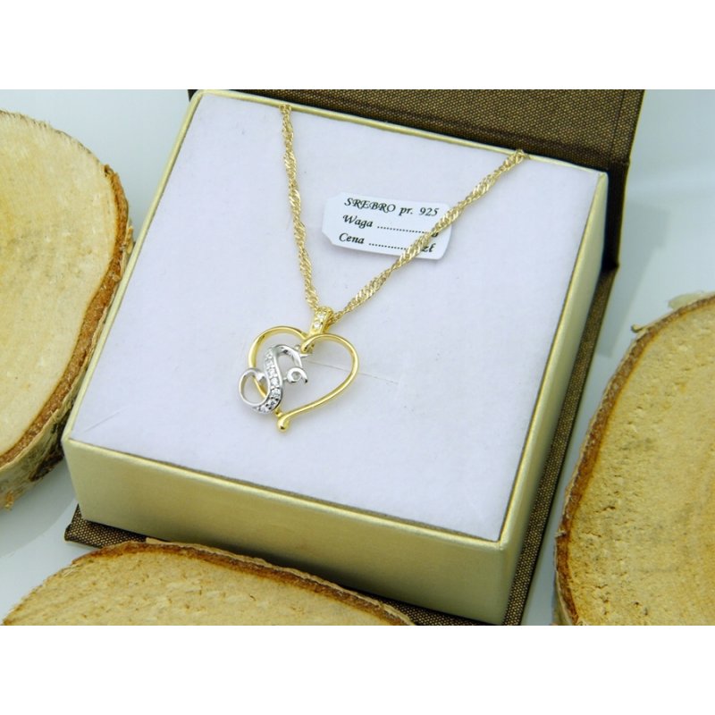 Łańcuszek damski z serduszkiem literka S srebro próby 925 pozłacane