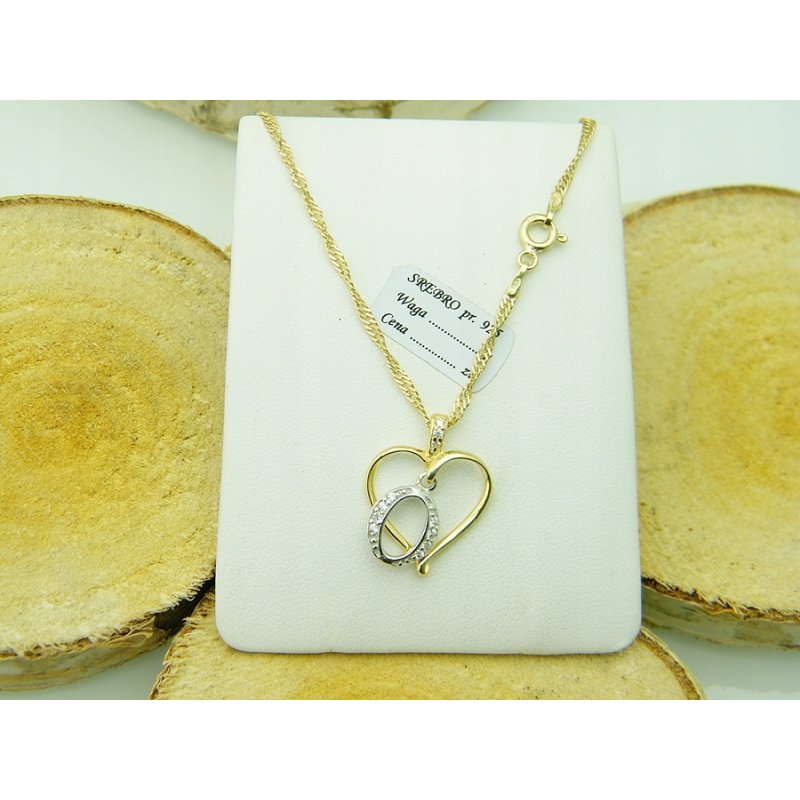 Łańcuszek damski z serduszkiem literka O srebro próby 925 pozłacane