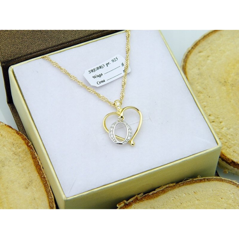 Łańcuszek damski z serduszkiem literka O srebro próby 925 pozłacane