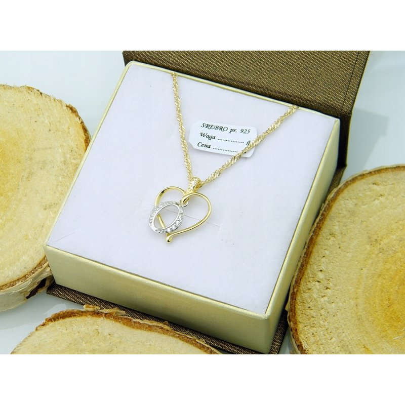 Łańcuszek damski z serduszkiem literka O srebro próby 925 pozłacane