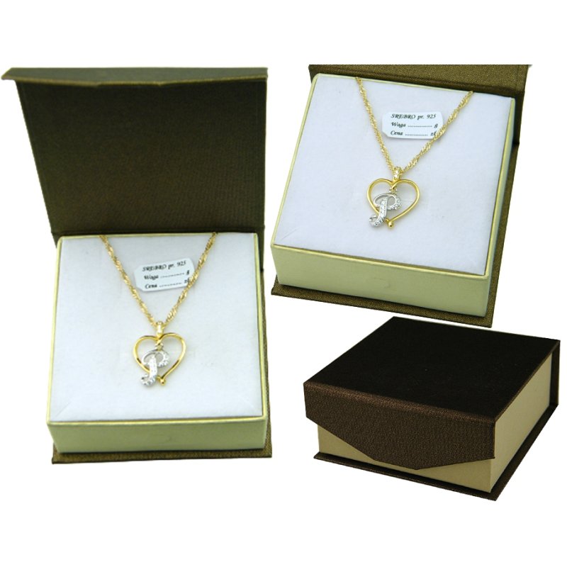 Łańcuszek damski z serduszkiem literka P srebro próby 925 pozłacane