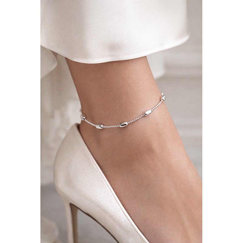 Bransoletka damska na nogę kuleczka z oliwkami srebro próby 925