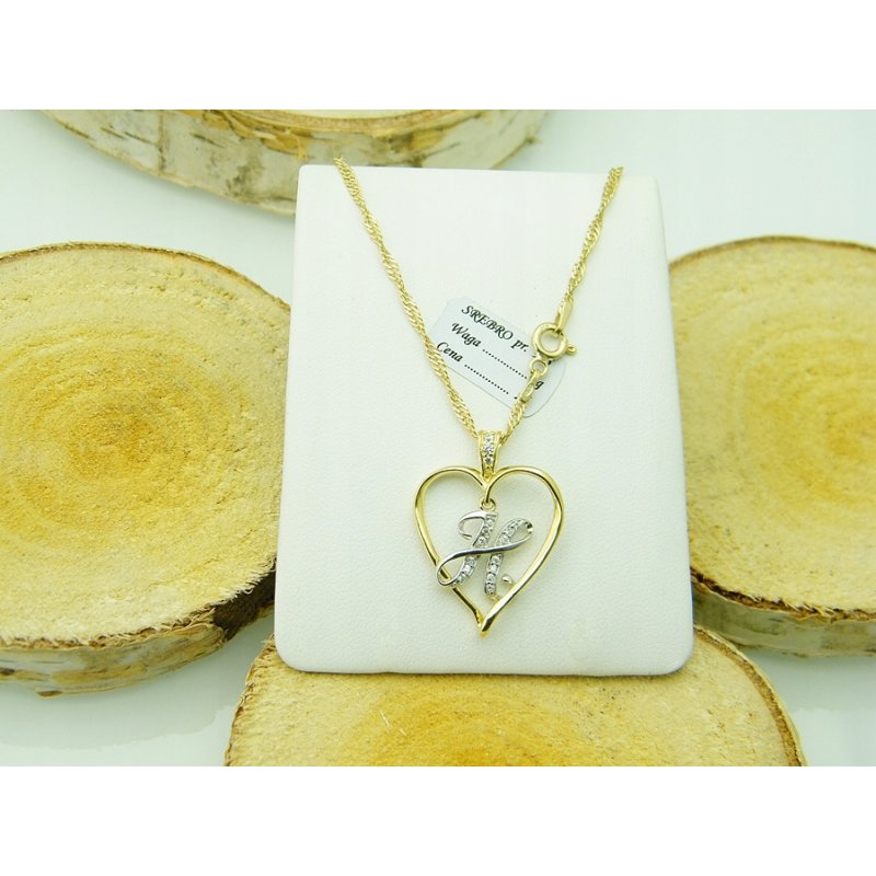 Łańcuszek damski z serduszkiem literka H srebro próby 925 pozłacane