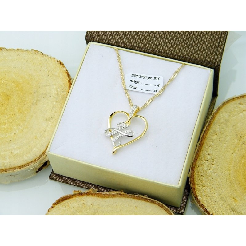 Łańcuszek damski z serduszkiem literka H srebro próby 925 pozłacane