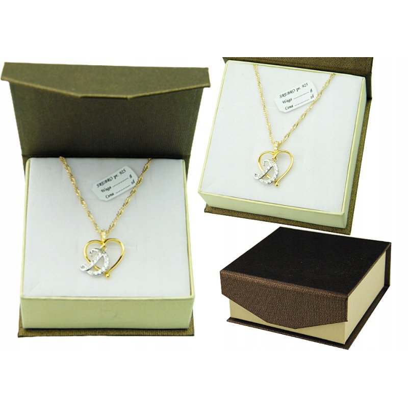 Łańcuszek damski z serduszkiem literka D srebro próby 925 pozłacane