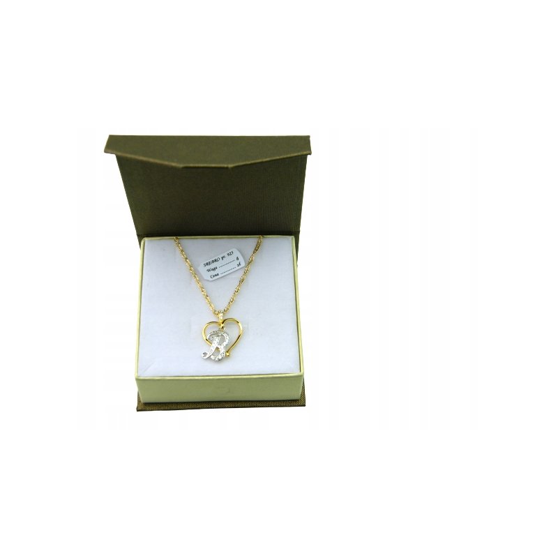 Łańcuszek damski z serduszkiem literka B srebro próby 925 pozłacane