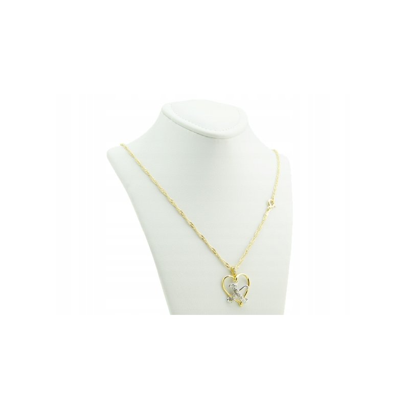 Łańcuszek damski z serduszkiem literka K srebro próby 925 pozłacane