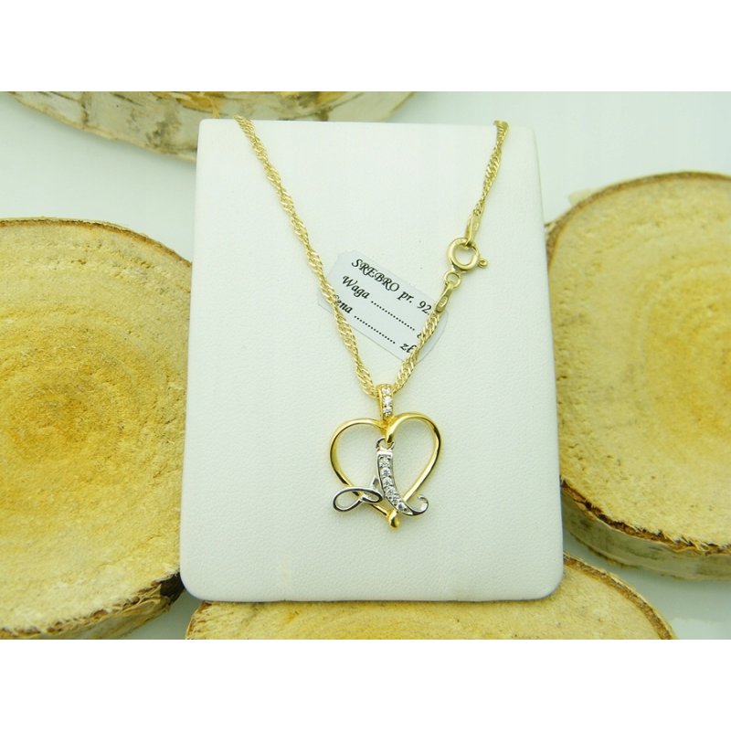 Łańcuszek damski z serduszkiem literka A srebro próby 925 pozłacane