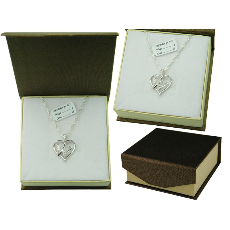 Łańcuszek damski z serduszkiem literka W srebro próby 925