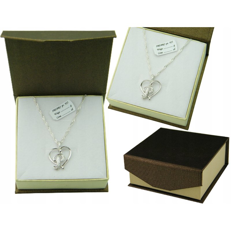 Łańcuszek damski z serduszkiem literka P srebro próby 925