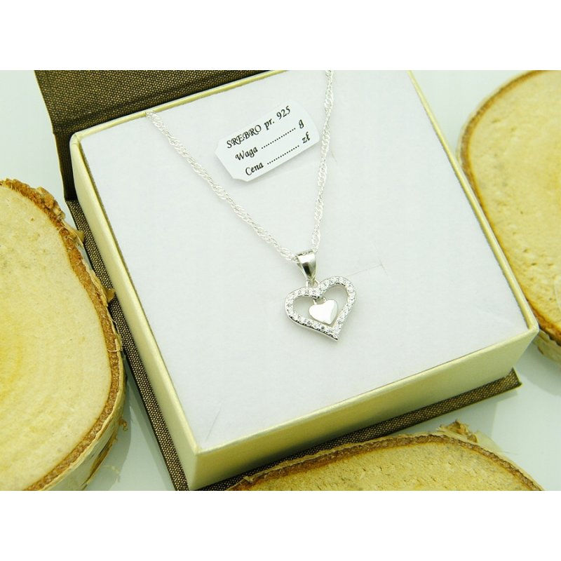 Łańcuszek damski z serduszkiem srebro próby 925