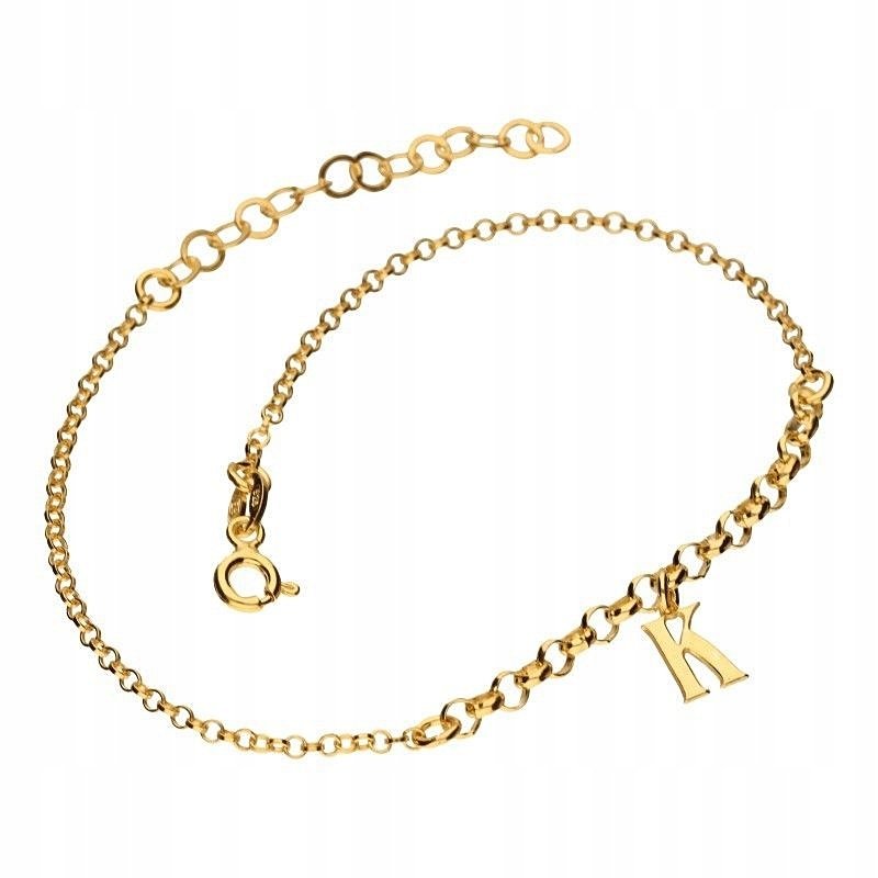 Bransoletka damska z literką K srebro próby 925 pozłacane