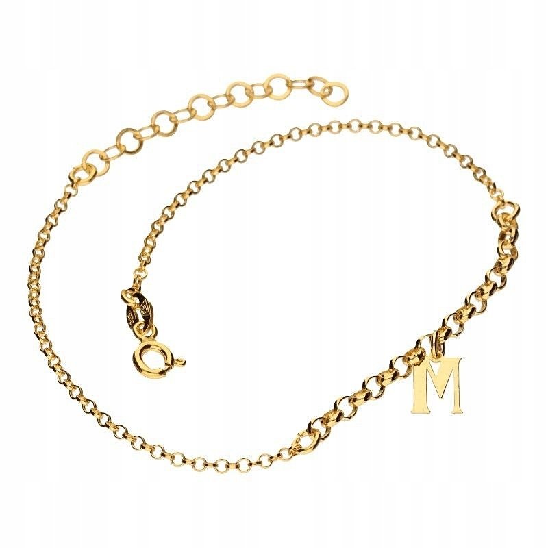 Bransoletka damska z literką M srebro próby 925 pozłacane