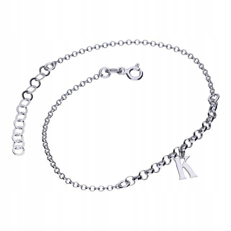 Bransoletka damska z literką K srebro próby 925