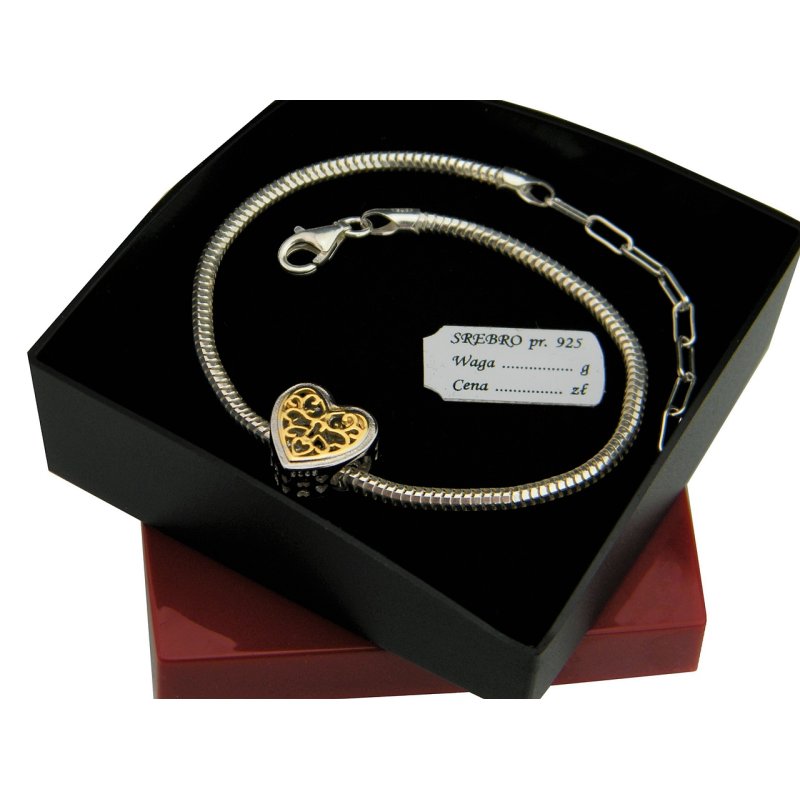 Bransoletka damska baza modułowa z Charmsem serduszko srebro próby 925