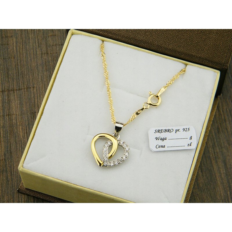 Łańcuszek damski z serduszkiem srebro próby 925 pozłacane