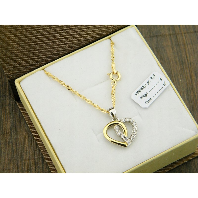 Łańcuszek damski z serduszkiem srebro próby 925 pozłacane
