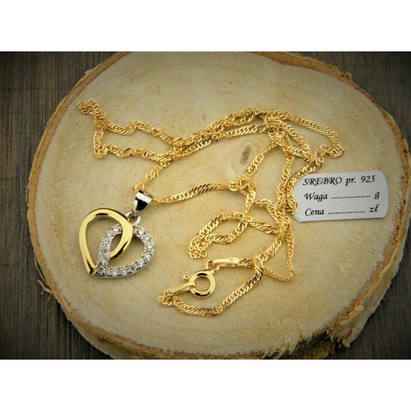 Łańcuszek damski z serduszkiem srebro próby 925 pozłacane