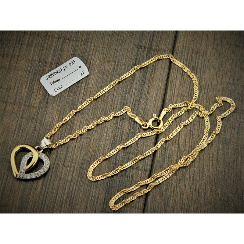 Łańcuszek damski z serduszkiem srebro próby 925 pozłacane